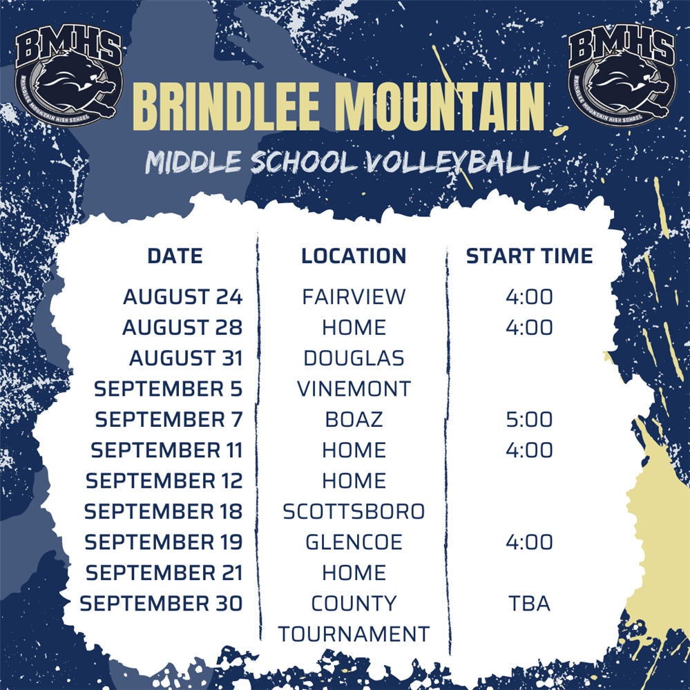 Middle School Volleyball Schedule